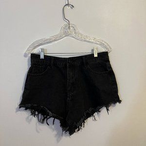Black Jean Shorts with Flame on Back Pockets